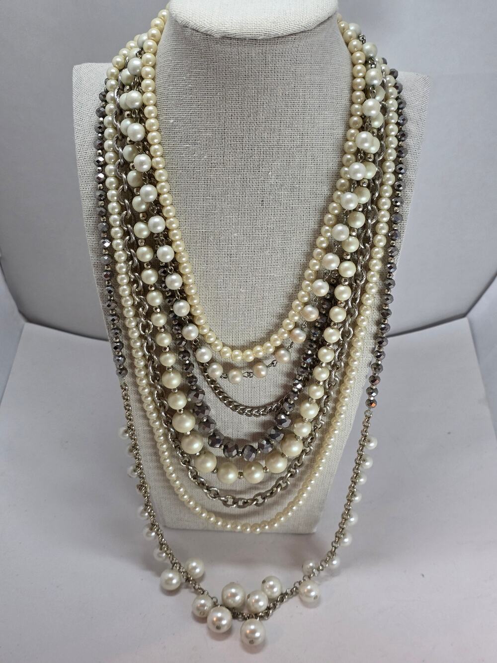 Ann Taylor Loft Multi Strand Faux Pearl Chain Necklace